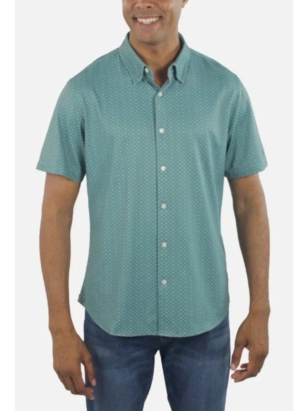 NWT JACHS New York Men's XL Blue Polka Dot Short Sleeve Button-Up Shirt i1819
